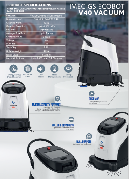 IMEC Ai Robotics V40 - AI Robotic Vacuum Machine - iMEC