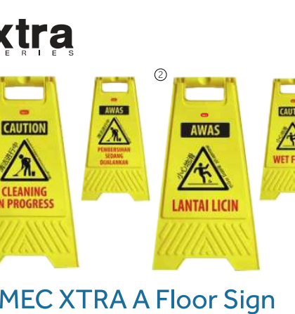 4 Language Industrial Floor  Signage, IMEC XTRA A Floor Sign- Cleaning in Progress/ Caution Wet Floor 24"H