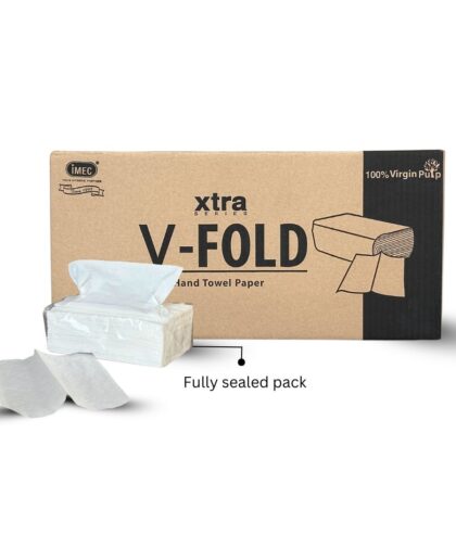 IMEC XTRA V-Fold Hand Towel Paper | Virgin Pulp 200×180mm | (20Packs x 160Pcs/Box)(3200Pcs)